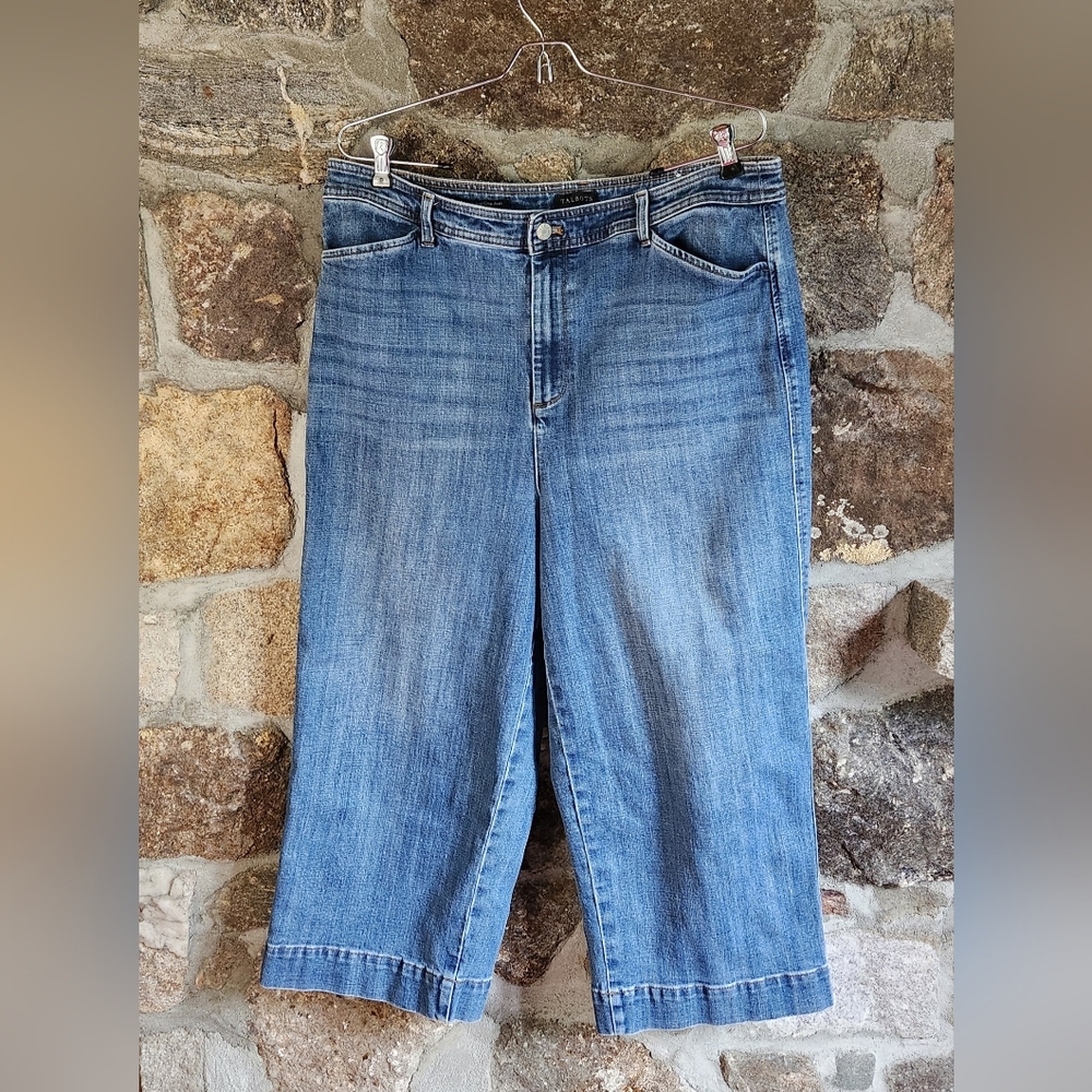 Talbots Wide Leg Crop Jeans 16 Denim Medium Wash Cotton Blend Classic